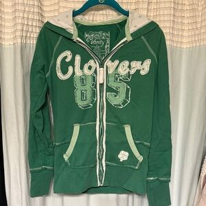 Get Ready for St. Patrick’s Day! Vanity Green Zip-Up Hoodie with Clovers Design